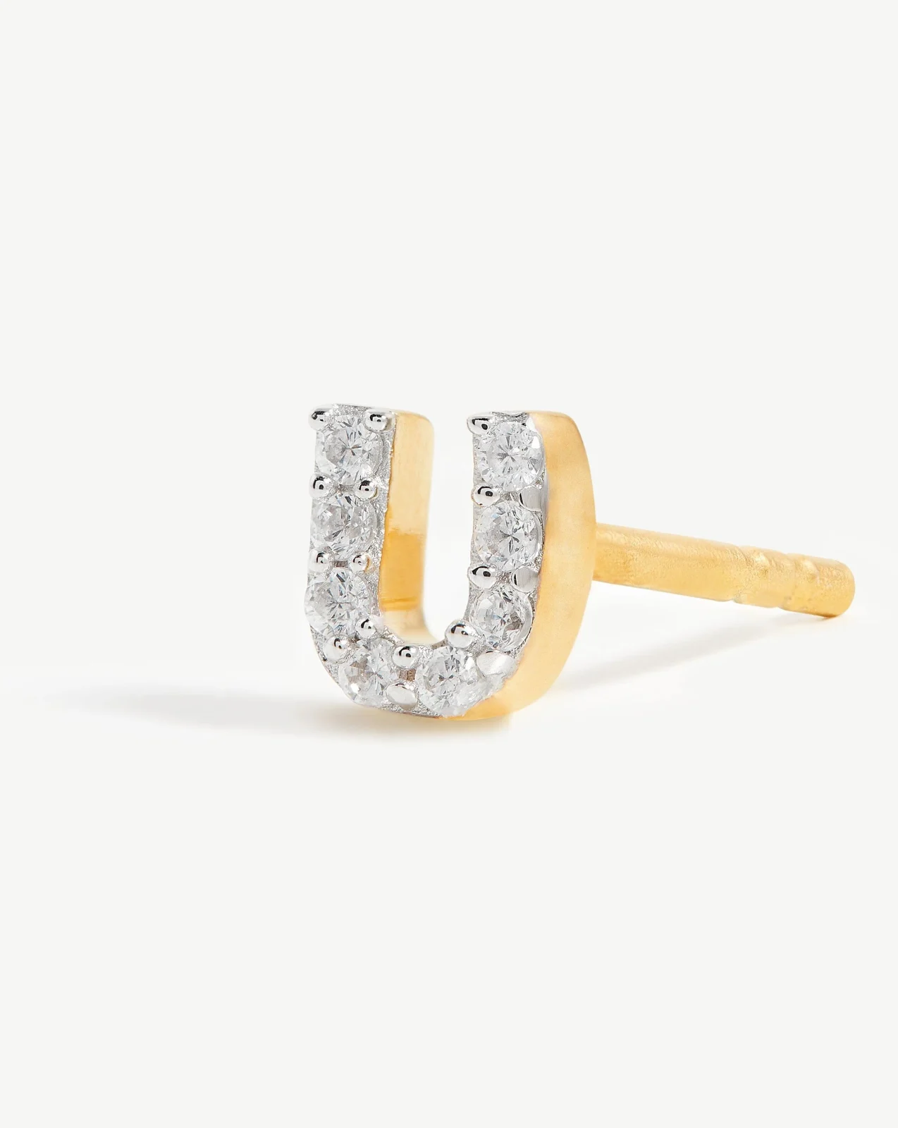 Pave Initial Single Stud Earring - Initial U | 18ct Gold Vermeil/Cubic Zirconia - Image 2