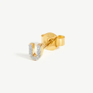 Pave Initial Single Stud Earring - Initial U | 18ct Gold Vermeil/Cubic Zirconia