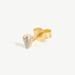 Pave Initial Single Stud Earring - Initial V | 18ct Gold Vermeil/Cubic Zirconia