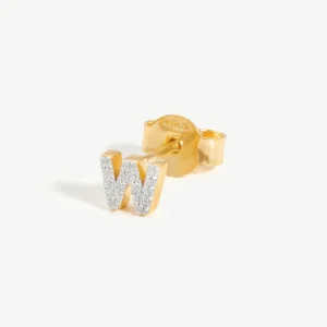 Pave Initial Single Stud Earring - Initial W | 18ct Gold Vermeil/Cubic Zirconia