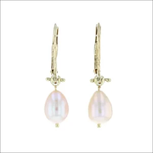 Pink Freshwater Pearl Lever Back Earrings 18KY (Consignment)