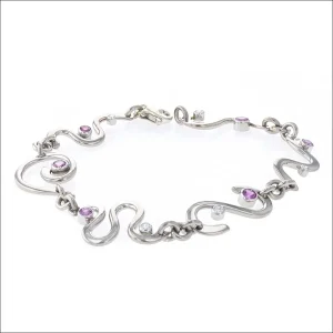 Pink Sapphire Diamond Forged Link Bracelet 18KW Platinum (Consignment)