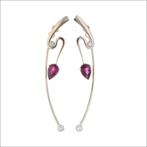 Pink Tourmaline Diamond Front and Back Earrings 14KY (Consignment)