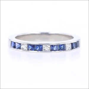 Princess Cut Sapphire Diamond Channel Set Band Platinum