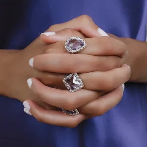 Quadra Ring in Silver with Amethyst, Large