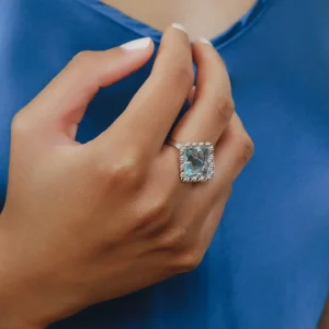 Quadra Ring in Silver with Blue Topaz, Large