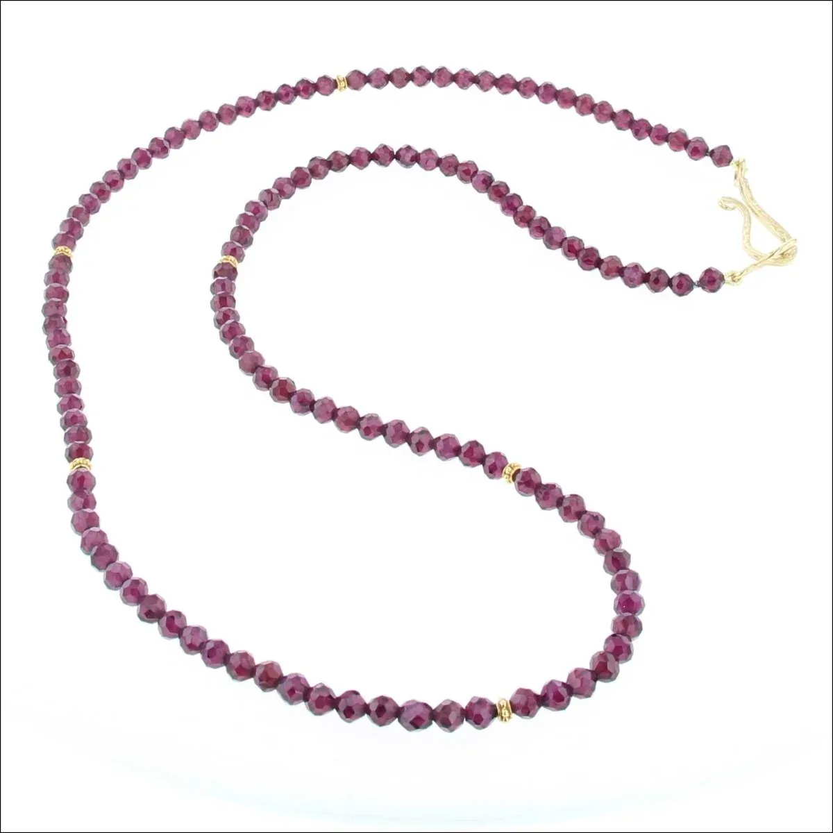Rhodolite Garnet Bead Strand Necklace 18KY 22"