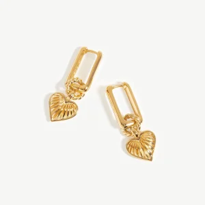 Ridge Heart Charm Earrings | 18ct Gold Plated
