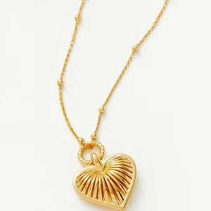 Ridge Heart Charm Pendant Necklace | 18ct Gold Plated