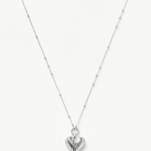 Ridge Heart Charm Pendant Necklace | Silver Plated