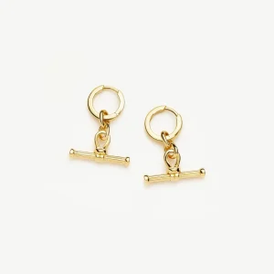 Ridge T-Bar Charm Hoop Earrings | 18ct Gold Plated