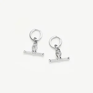 Ridge T-Bar Charm Hoop Earrings | Silver Plated