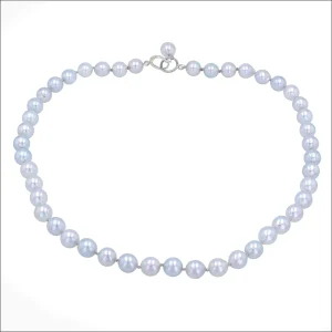 Round Blue Akoya Pearl Strand Necklace 14KW 18"