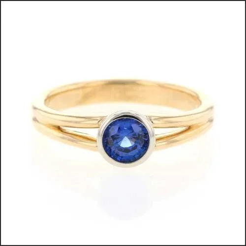 Sapphire Bezel Set Split Shank Engagement Ring 18KY 18KW