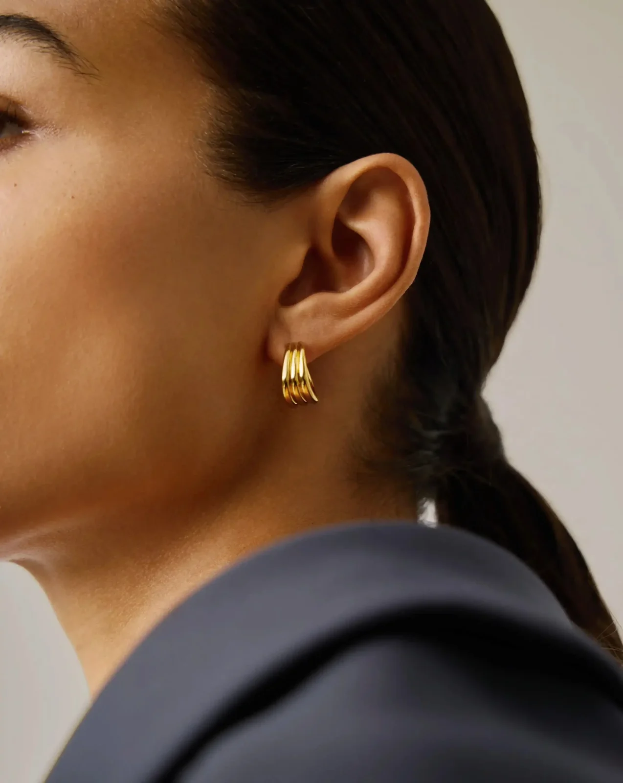 Savi Triple Ridge Hoop Earrings | 18ct Gold Plated - Image 2