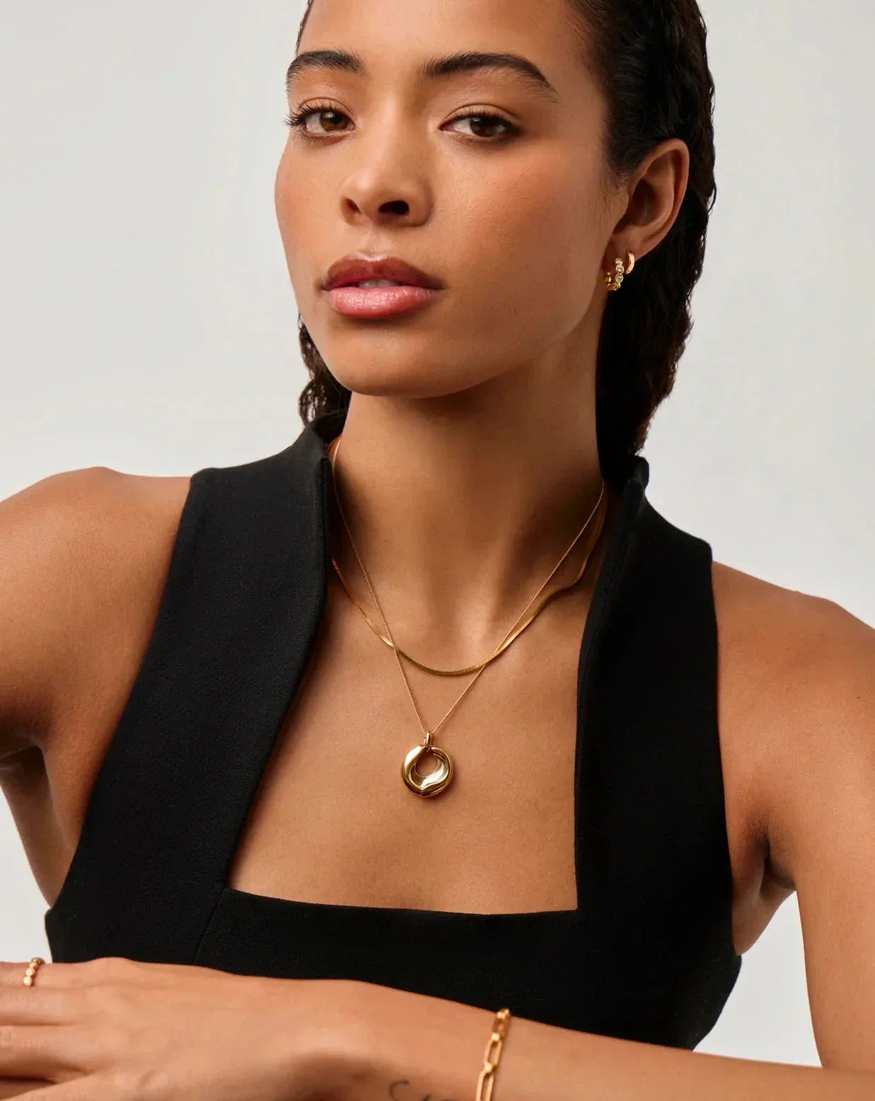 Sculptural Ridge Molten Pendant Necklace | 18ct Gold Plated - Image 2