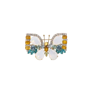 Small Butterfly in White Opal / Topaz / Smoked Sapphire