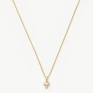 Solid Gold Diamond Mushroom Mini Pendant Necklace | 14ct Solid Gold/Diamond