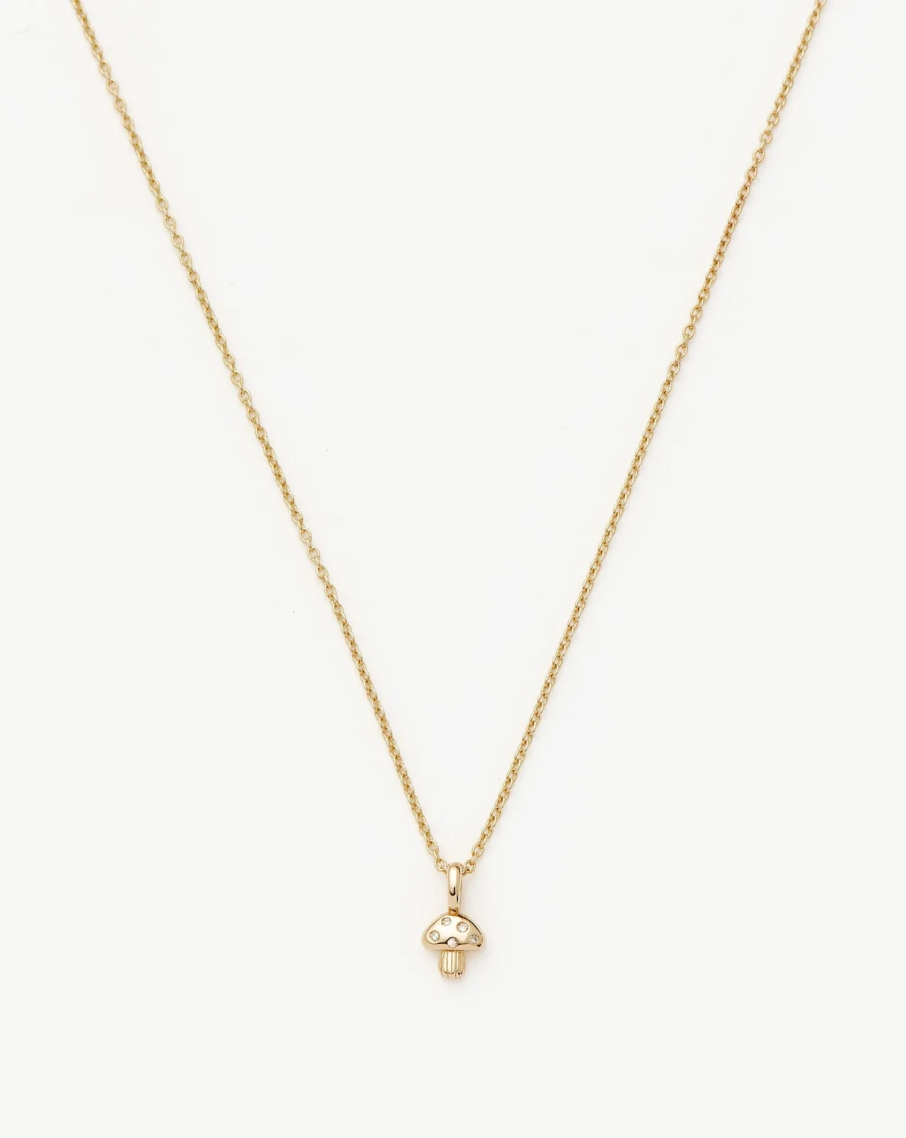 Solid Gold Diamond Mushroom Mini Pendant Necklace | 14ct Solid Gold/Diamond