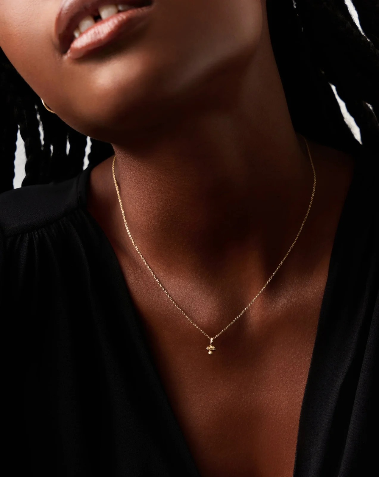 Solid Gold Diamond Mushroom Mini Pendant Necklace | 14ct Solid Gold/Diamond - Image 2