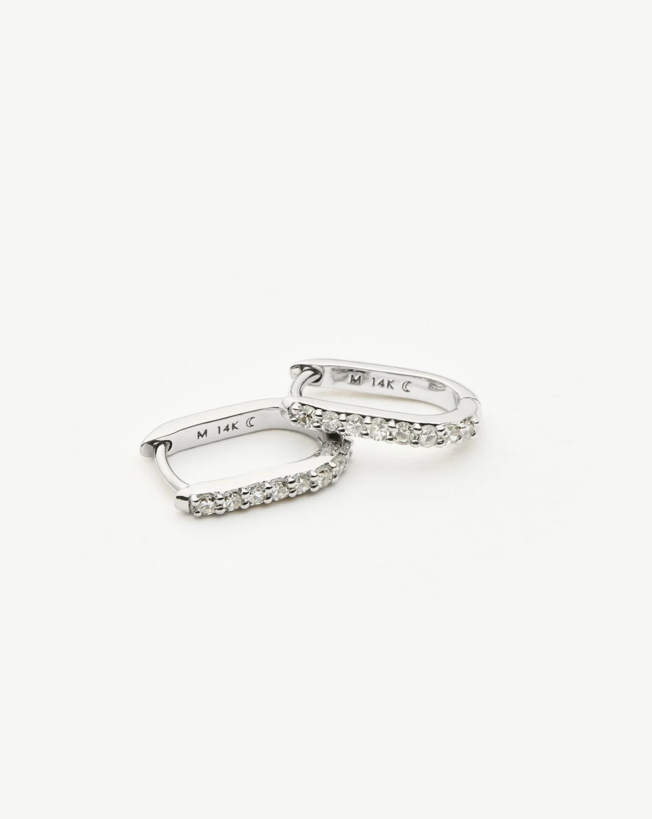 Solid Gold Diamond Ovate Mini Hoop Earrings | 9ct Solid White Gold/Diamond - Image 2