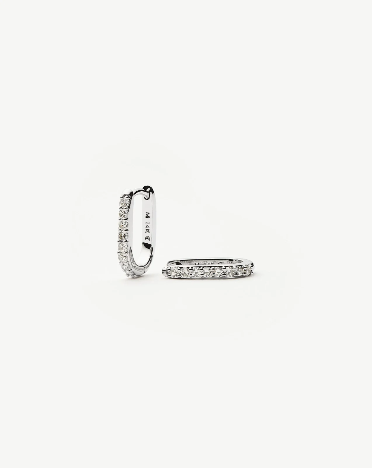 Solid Gold Diamond Ovate Mini Hoop Earrings | 9ct Solid White Gold/Diamond