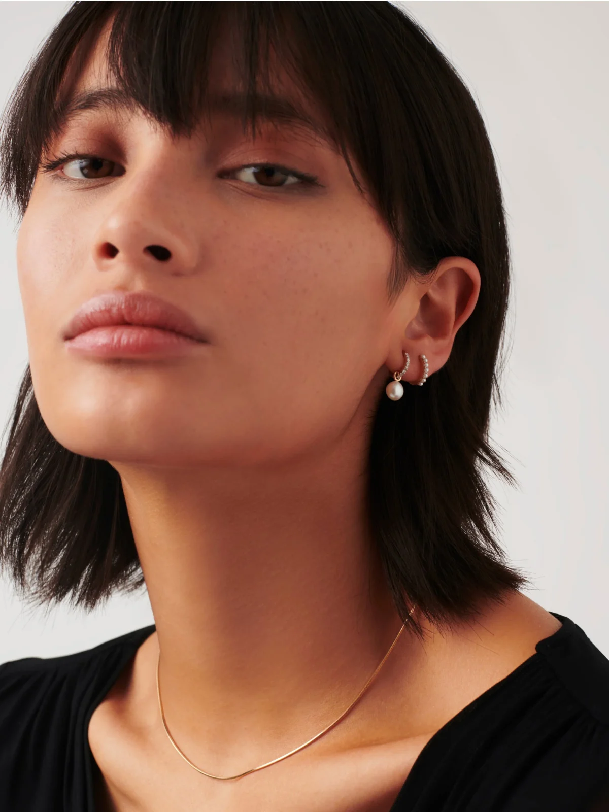 Solid Gold Diamond & Pearl Charm Hoop Earrings | 9ct Solid Yellow Gold/Pearl & Diamond - Image 2