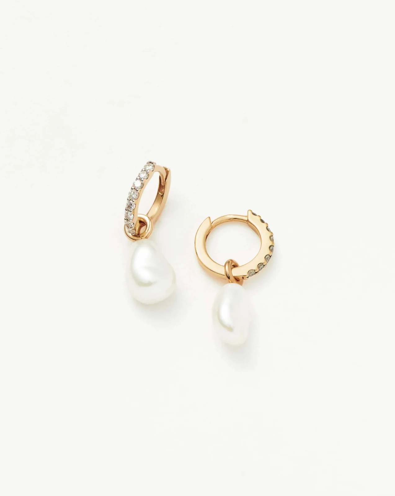 Solid Gold Diamond & Pearl Charm Hoop Earrings | 9ct Solid Yellow Gold/Pearl & Diamond