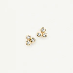 Solid Gold Sapphire Trio Stud Earrings | 9ct Solid Yellow Gold/Cubic Zirconia