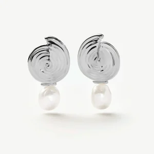 Spiral Detachable Pearl Drop Earrings | Silver Plated