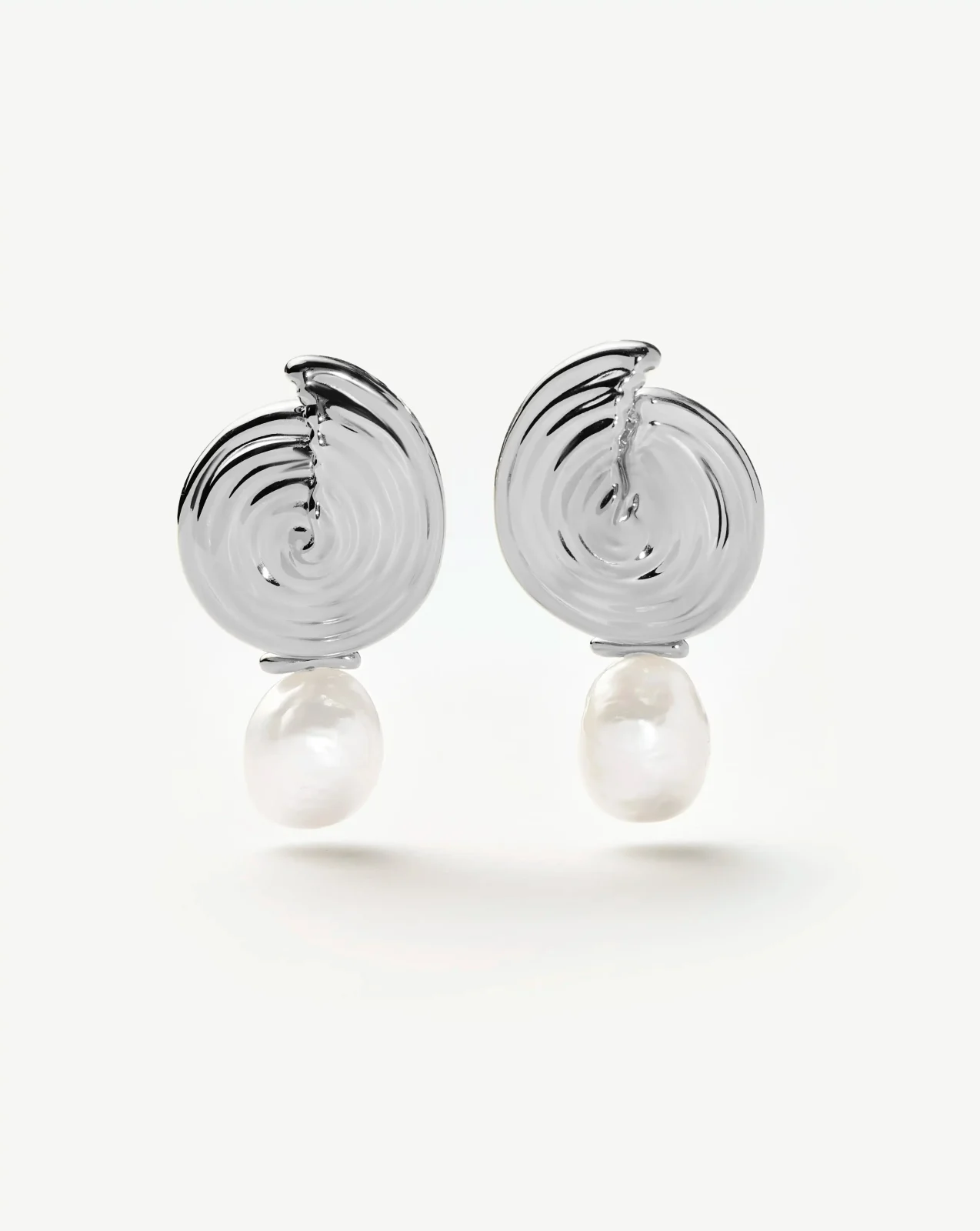 Spiral Detachable Pearl Drop Earrings | Silver Plated