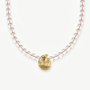 Spiral Gemstone Beaded Pendant Necklace | 18ct Gold Plated/Clear Crystal Quartz