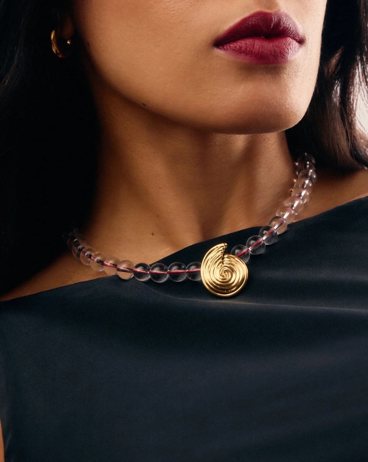 Spiral Gemstone Beaded Pendant Necklace | 18ct Gold Plated/Clear Crystal Quartz - Image 2