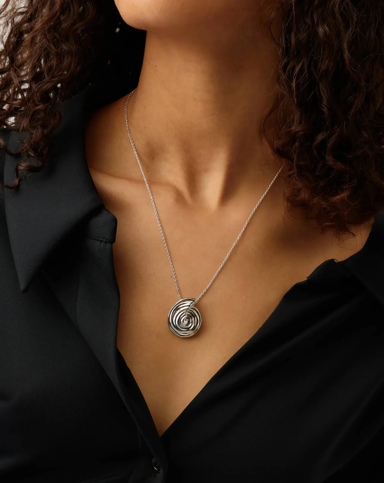 Spiral Large Pendant Necklace | Silver Plated - Image 2
