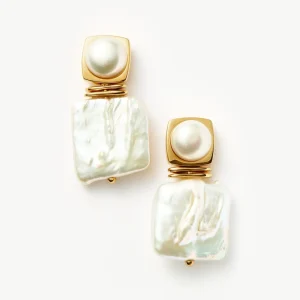 Square Pearl Statement Earrings | 18ct Gold Plated/Pearl