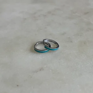 STERLING SILVER HOOPS — TURQUOISE ENAMEL EARRINGS