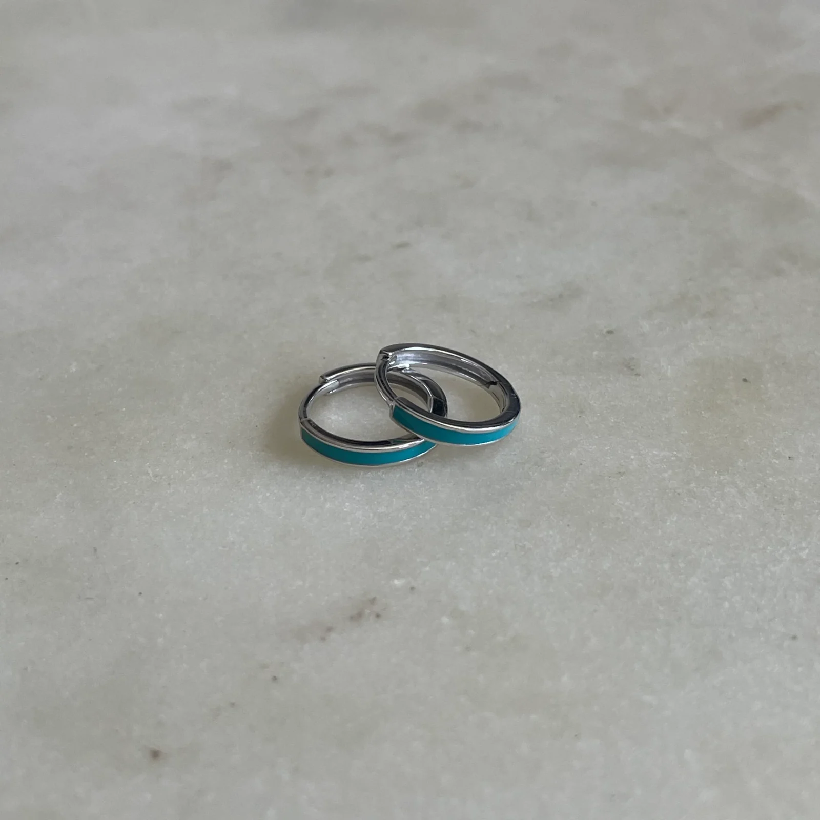 STERLING SILVER HOOPS — TURQUOISE ENAMEL EARRINGS