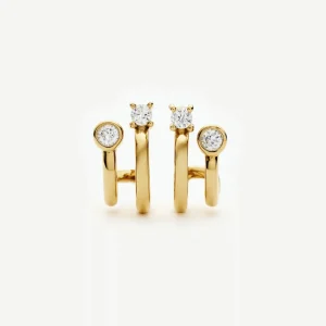 Stone Double Huggie Earrings | 18ct Gold Plated/Cubic Zirconia