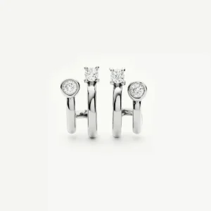 Stone Double Huggie Earrings | Silver Plated/Cubic Zirconia