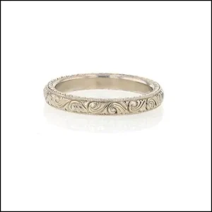 Swirl Pattern Hand Engraved Band 14KW