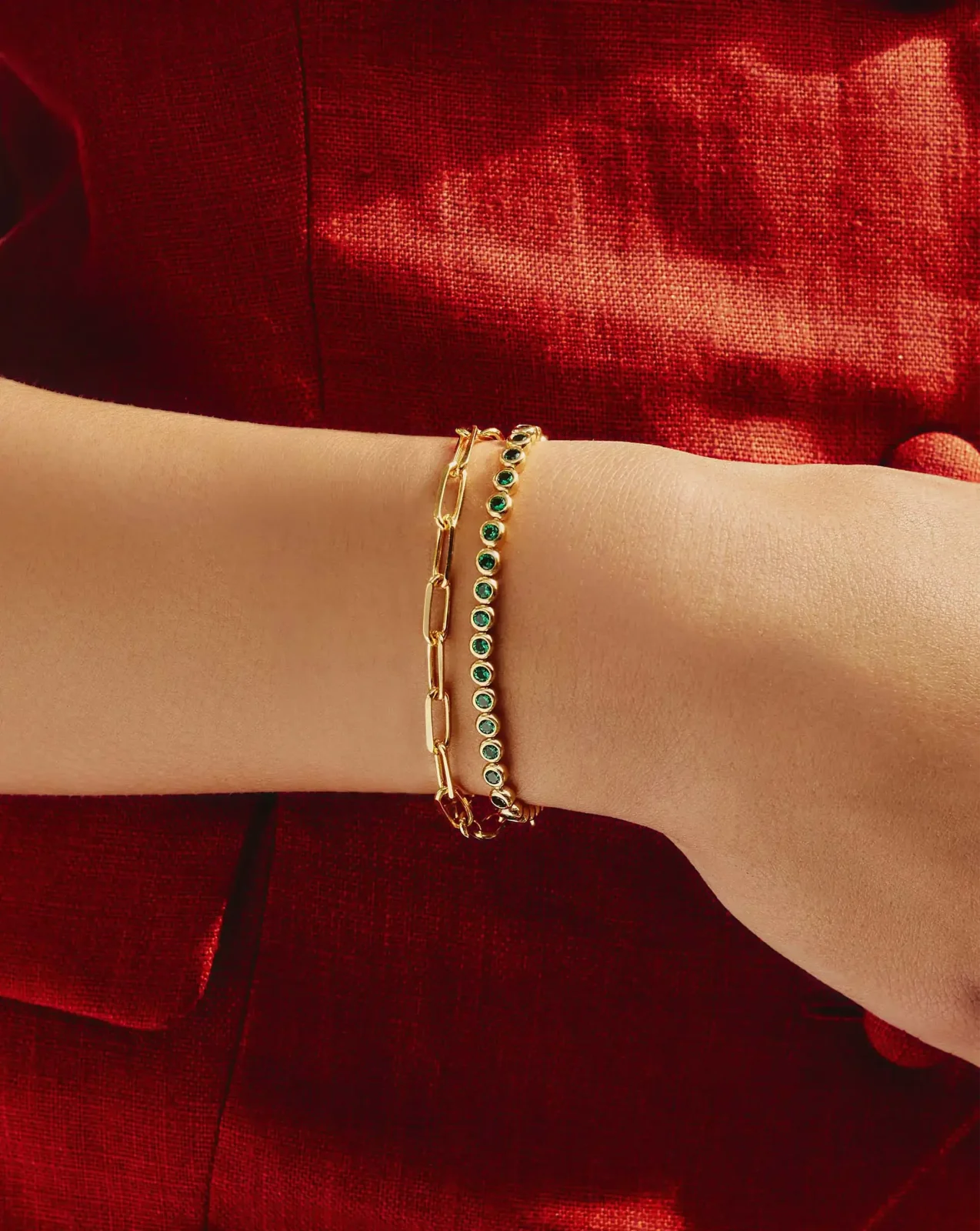 Tennis Round Bracelet | 18ct Gold Plated/Emerald Green Nano-crystal - Image 2