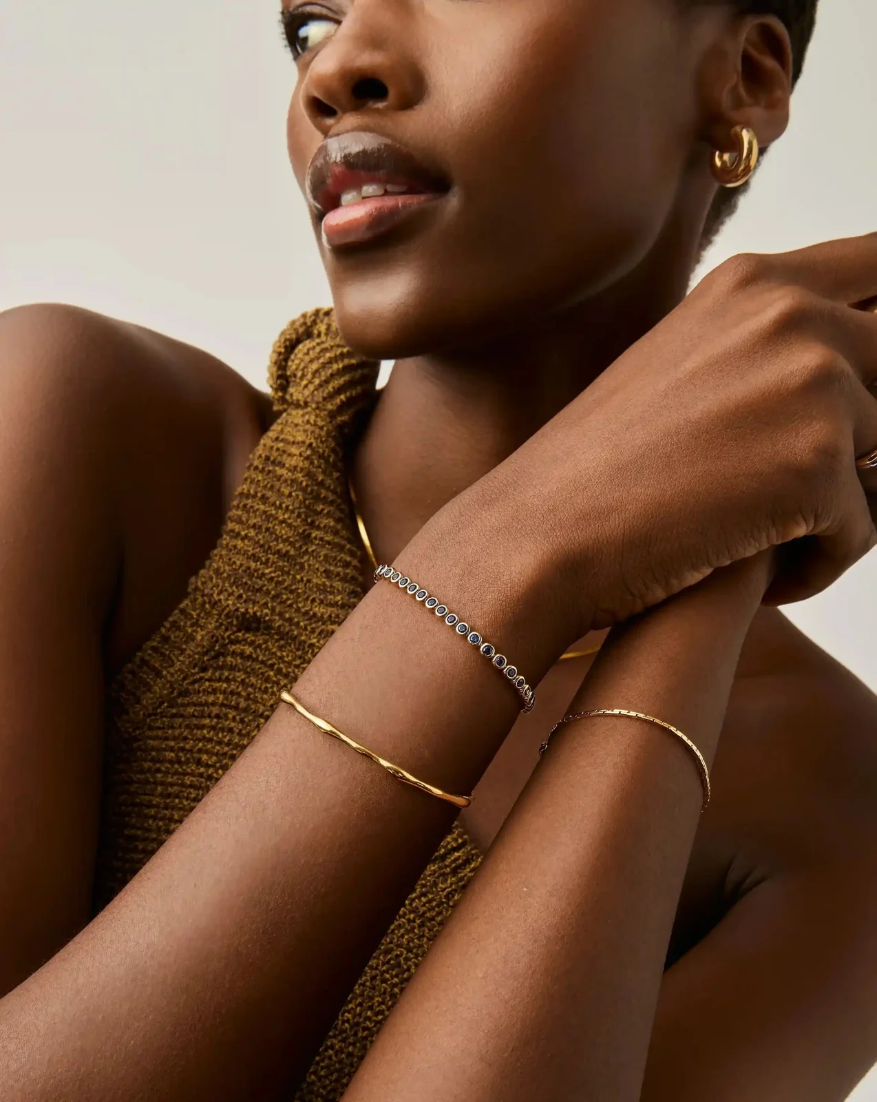 Tennis Round Bracelet | 18ct Gold Plated/Sapphire Blue Nano-crystal - Image 2
