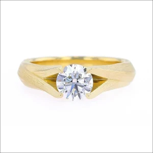Textured Leaf Bypass Style Diamond Engagement Ring 18KY