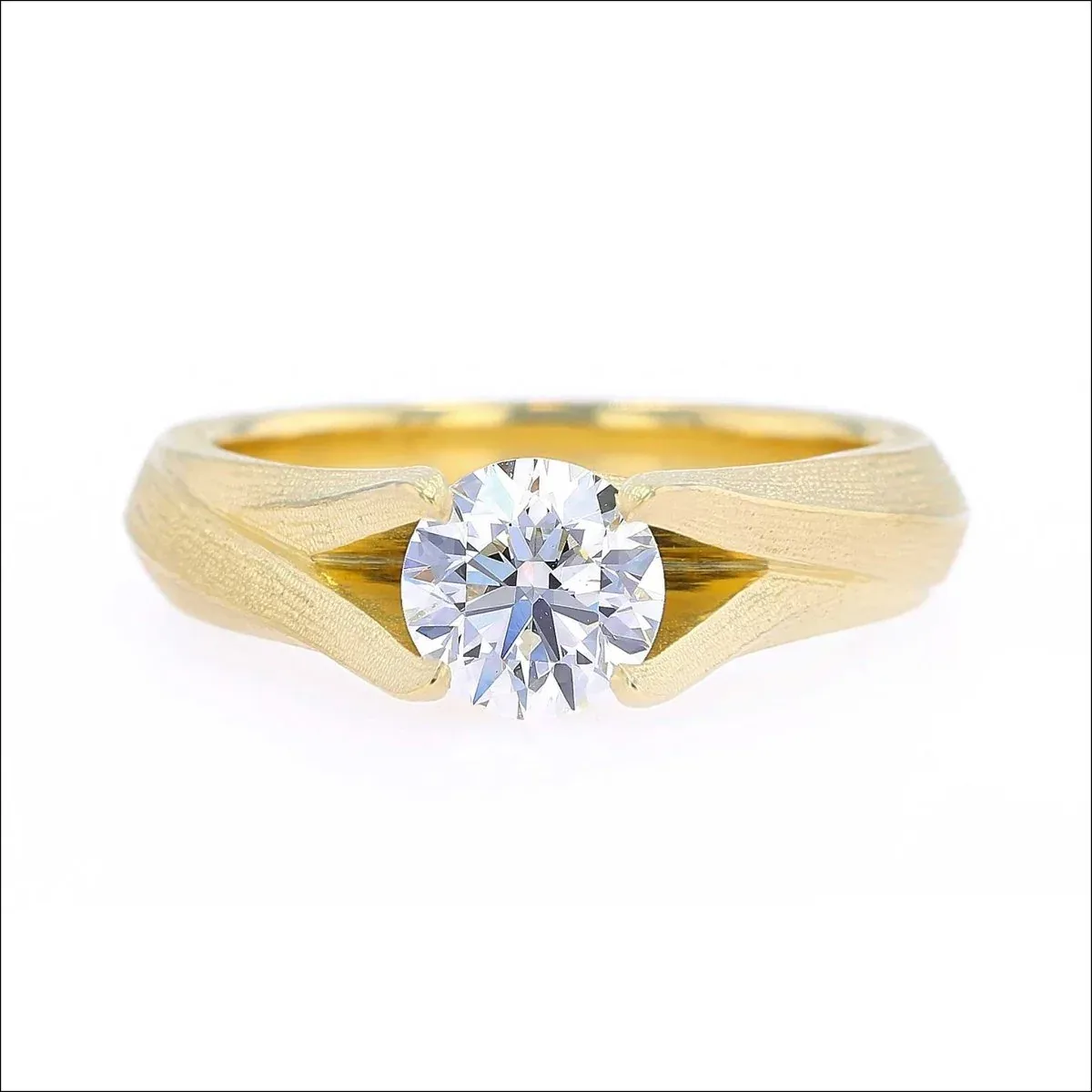Textured Leaf Bypass Style Diamond Engagement Ring 18KY