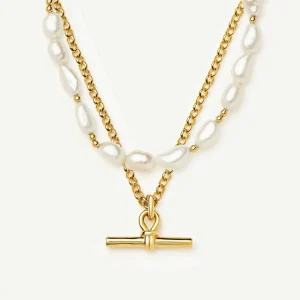The Andy T-Bar Necklace Set | 18ct Gold Plated/Pearl