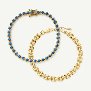 The Forever Timeless Bracelet Set | 18ct Gold Plated/18ct Gold Vermeil/Sapphire Blue Nano-crystal