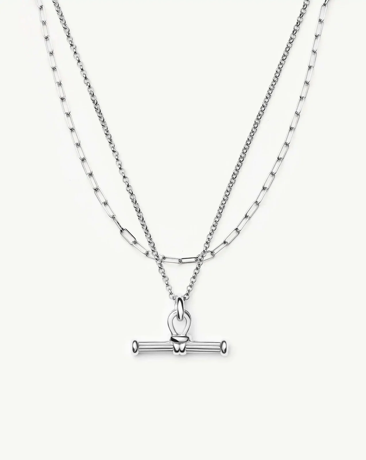 The Founder T-bar Necklace Set | Silver Plated