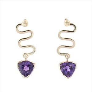 Trillion Amethyst Squiggle Earring Jackets 14KY (Consignment)