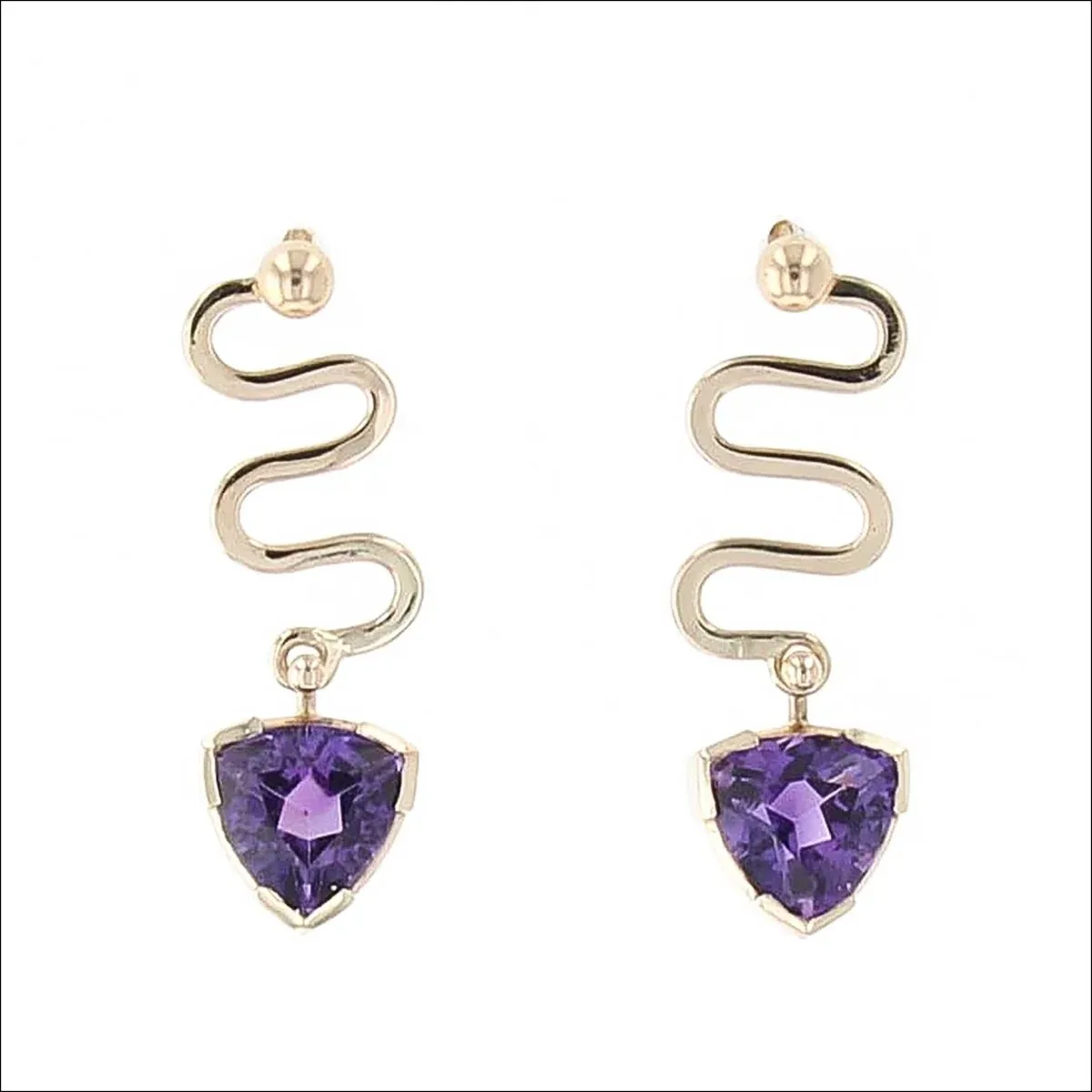 Trillion Amethyst Squiggle Earring Jackets 14KY (Consignment)