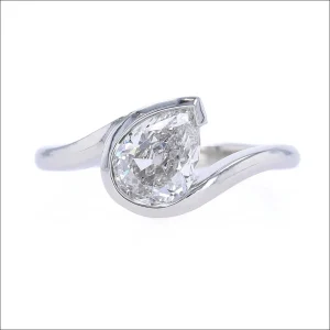 Vintage Pear-Shaped Diamond Angled Bypass Engagement Ring Platinum